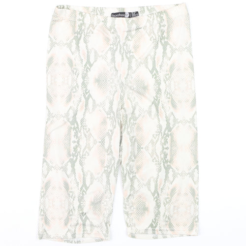 Boohoo Women Beige Green Animal Print Biker Shorts Size 12