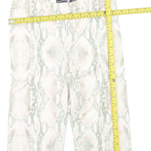 Boohoo Women Beige Green Animal Print Biker Shorts Size 12