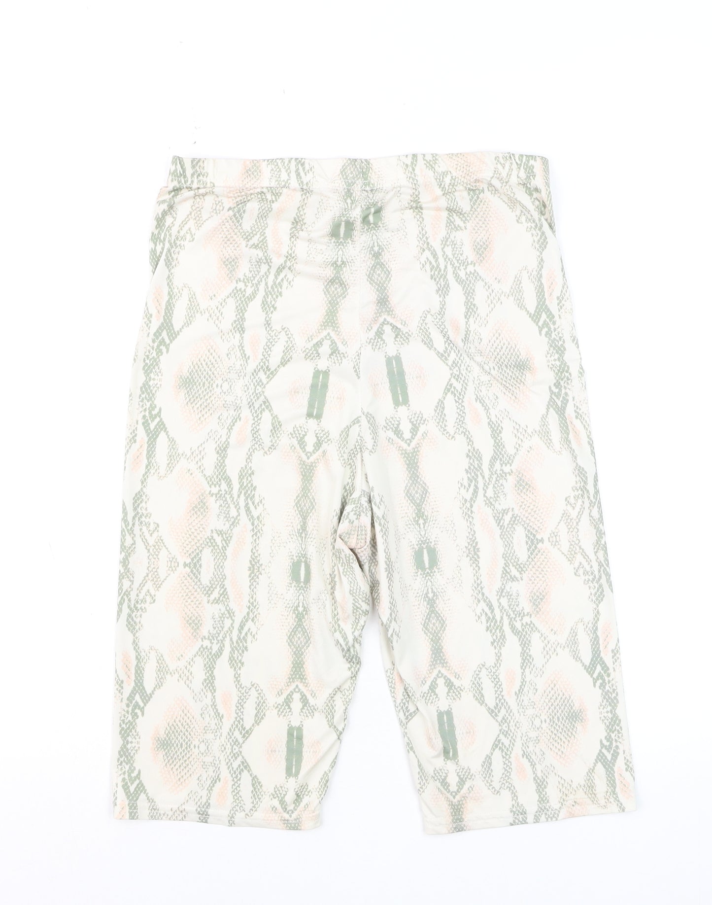 Boohoo Women Beige Green Animal Print Biker Shorts Size 12