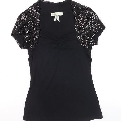 Miss Posh Women’s Black Sequin Short Sleeve V-Neck Party Top Size 14