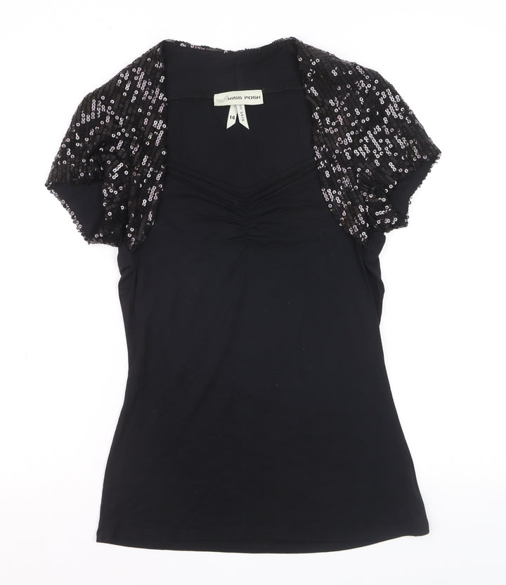 Miss Posh Women’s Black Sequin Short Sleeve V-Neck Party Top Size 14