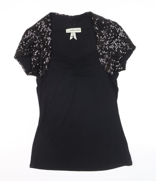 Miss Posh Women’s Black Sequin Short Sleeve V-Neck Party Top Size 14