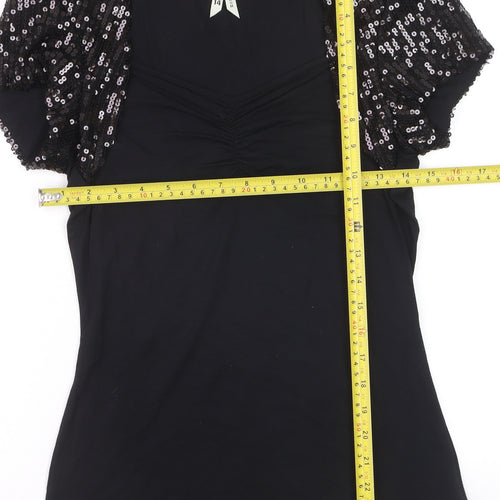 Miss Posh Women’s Black Sequin Short Sleeve V-Neck Party Top Size 14