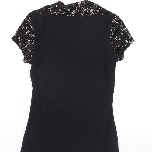 Miss Posh Women’s Black Sequin Short Sleeve V-Neck Party Top Size 14
