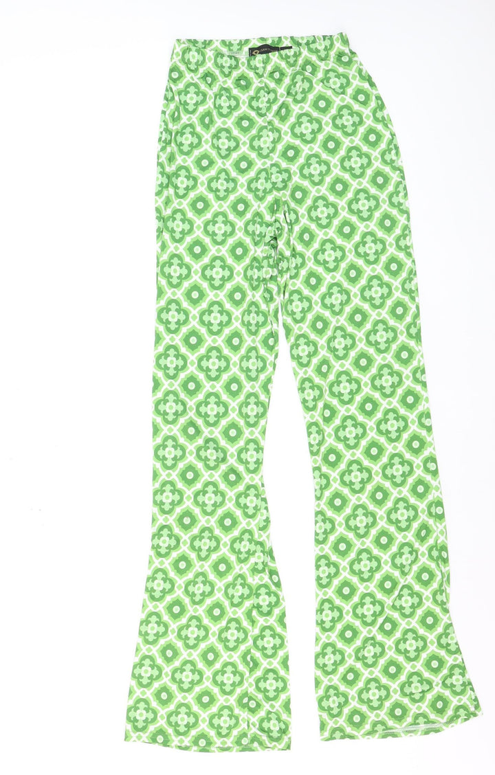 I Saw It First Womens Green Geometric Flared Stretch Trousers UK 8