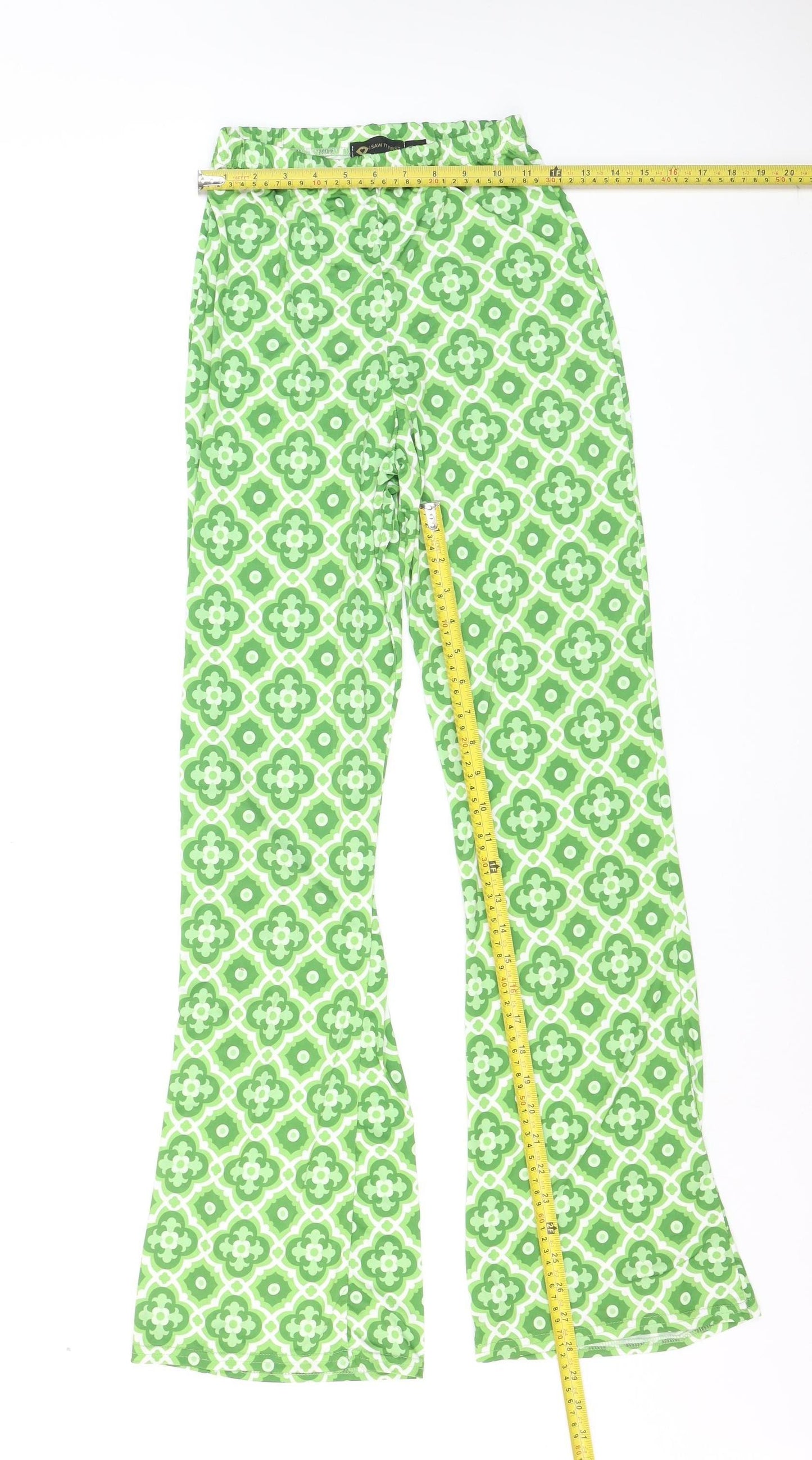 I Saw It First Womens Green Geometric Flared Stretch Trousers UK 8