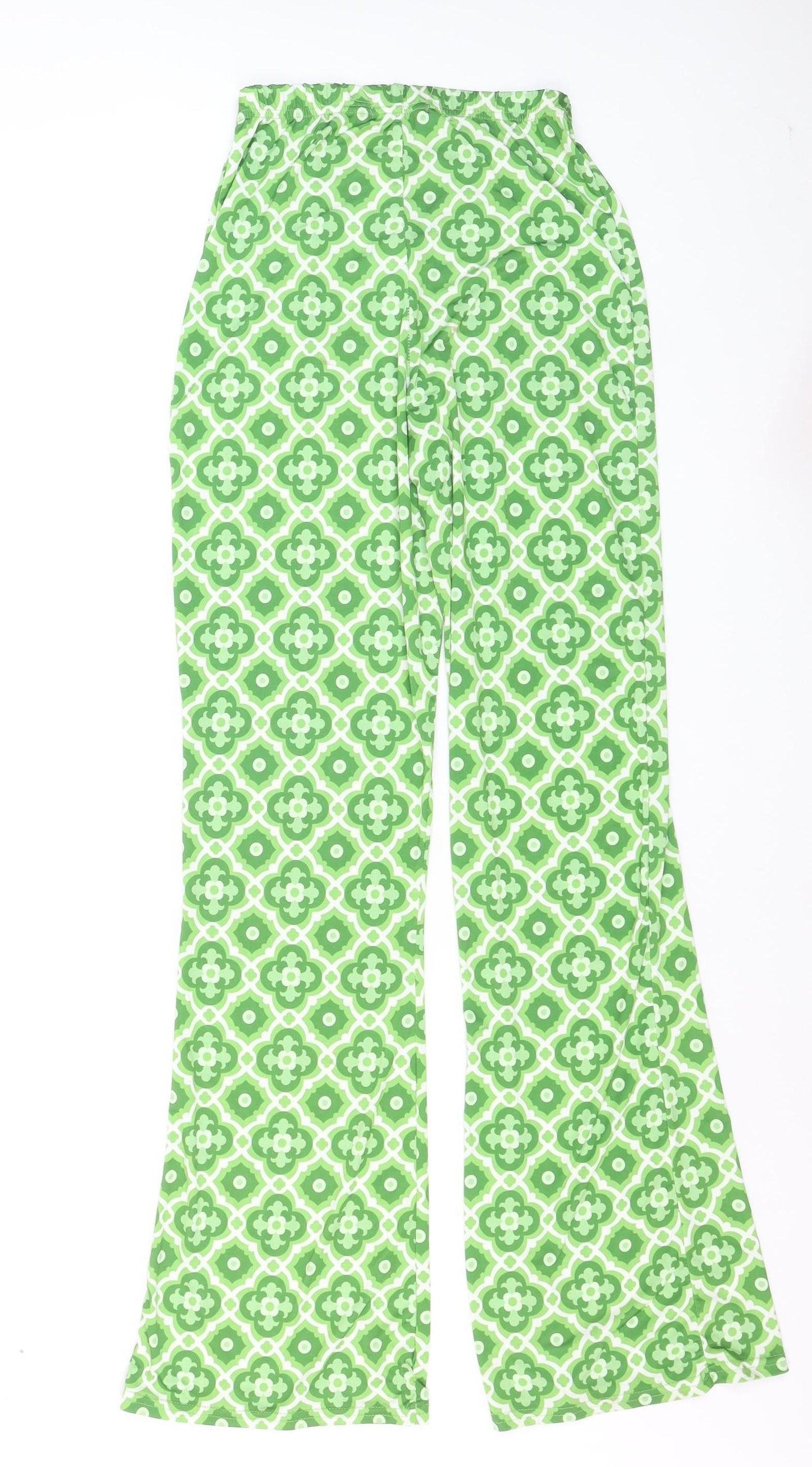 I Saw It First Womens Green Geometric Flared Stretch Trousers UK 8