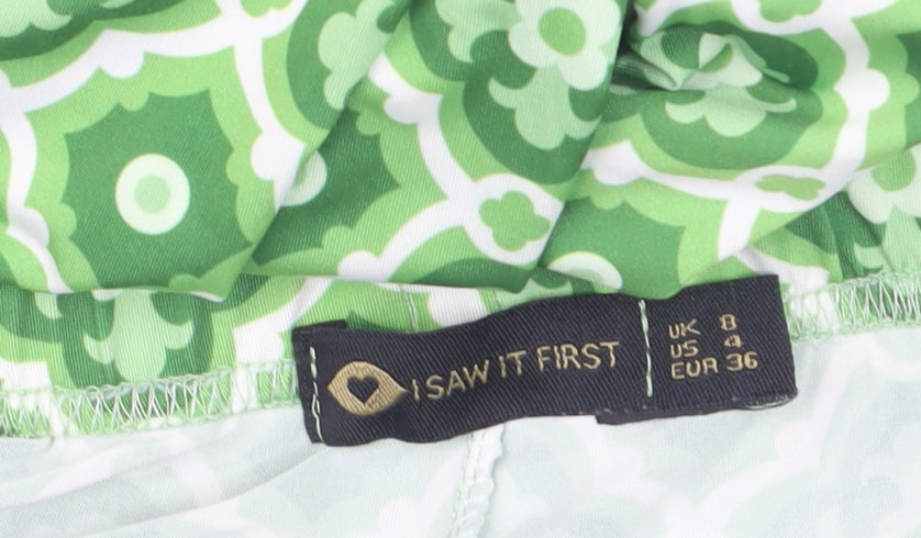 I Saw It First Womens Green Geometric Flared Stretch Trousers UK 8