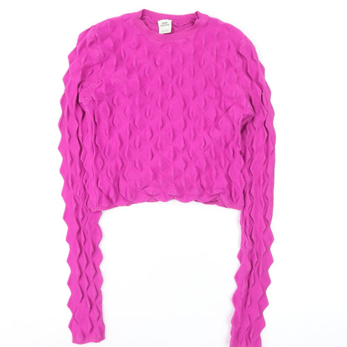 Urban Outfitters Women's Pink Textured Knit Crew Neck Jumper Size S