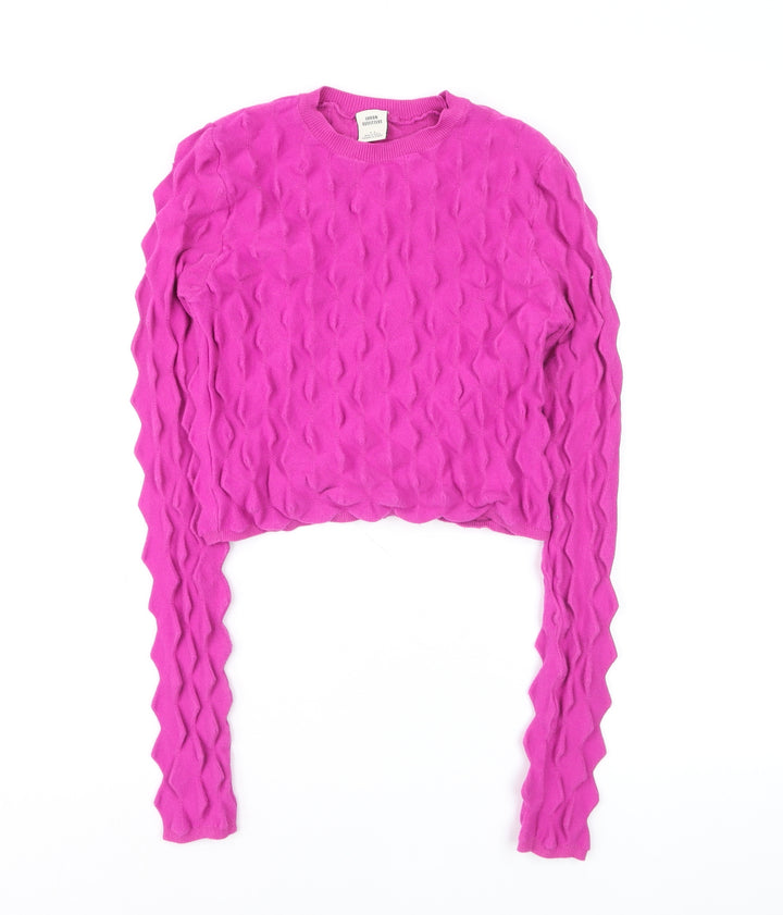 Urban Outfitters Women's Pink Textured Knit Crew Neck Jumper Size S