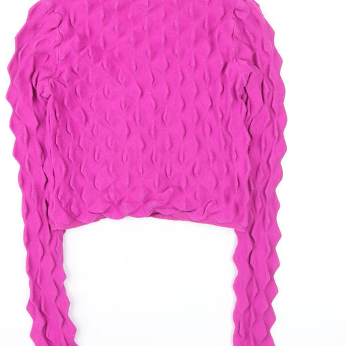 Urban Outfitters Women's Pink Textured Knit Crew Neck Jumper Size S
