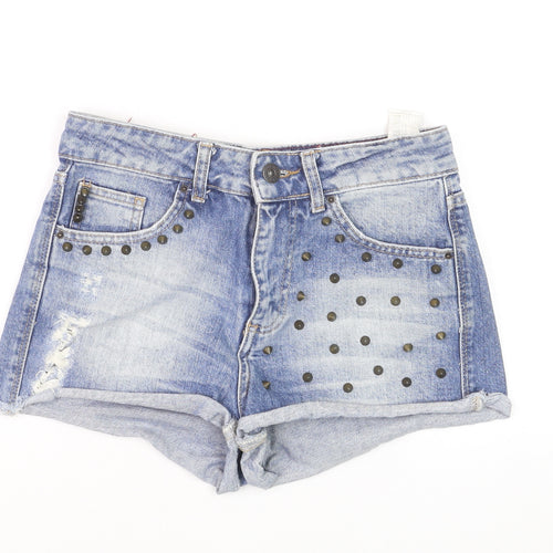 Pull & Bear Women Blue Studded Denim Hot Pants Shorts Size 8
