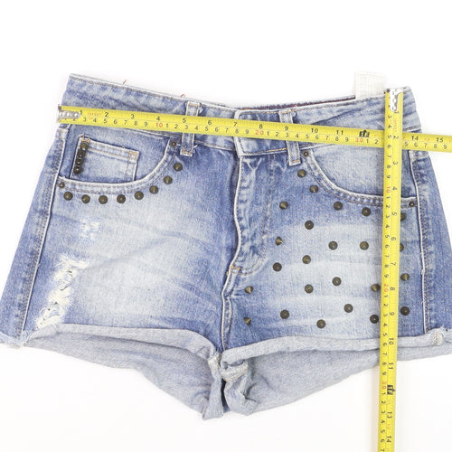 Pull & Bear Women Blue Studded Denim Hot Pants Shorts Size 8