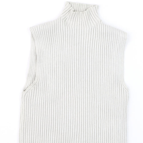 Zara Women Ivory Ribbed Sleeveless High Neck Knit Vest Size 12