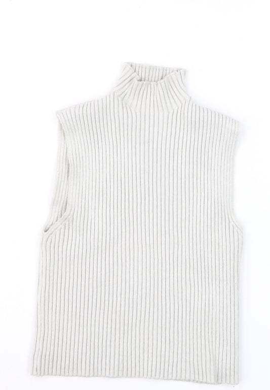 Zara Women Ivory Ribbed Sleeveless High Neck Knit Vest Size 12