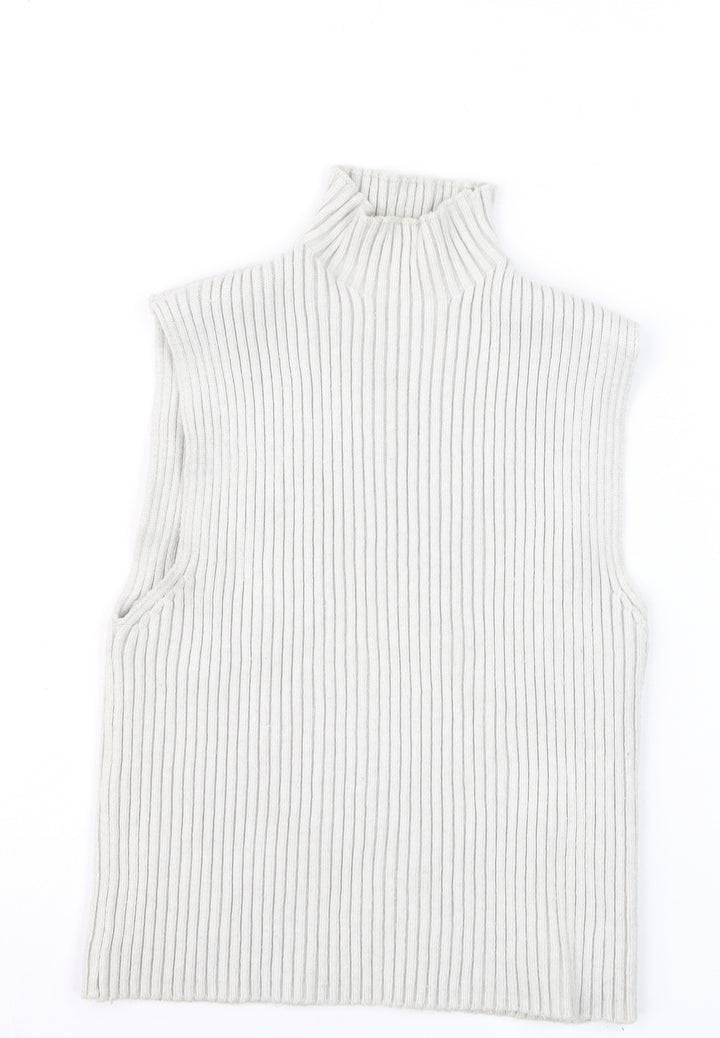 Zara Women Ivory Ribbed Sleeveless High Neck Knit Vest Size 12