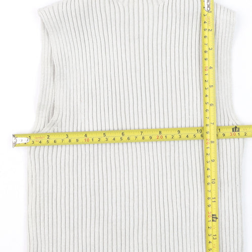 Zara Women Ivory Ribbed Sleeveless High Neck Knit Vest Size 12