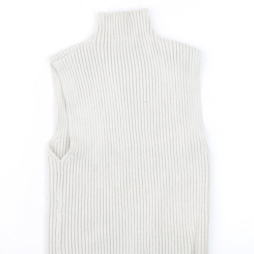 Zara Women Ivory Ribbed Sleeveless High Neck Knit Vest Size 12