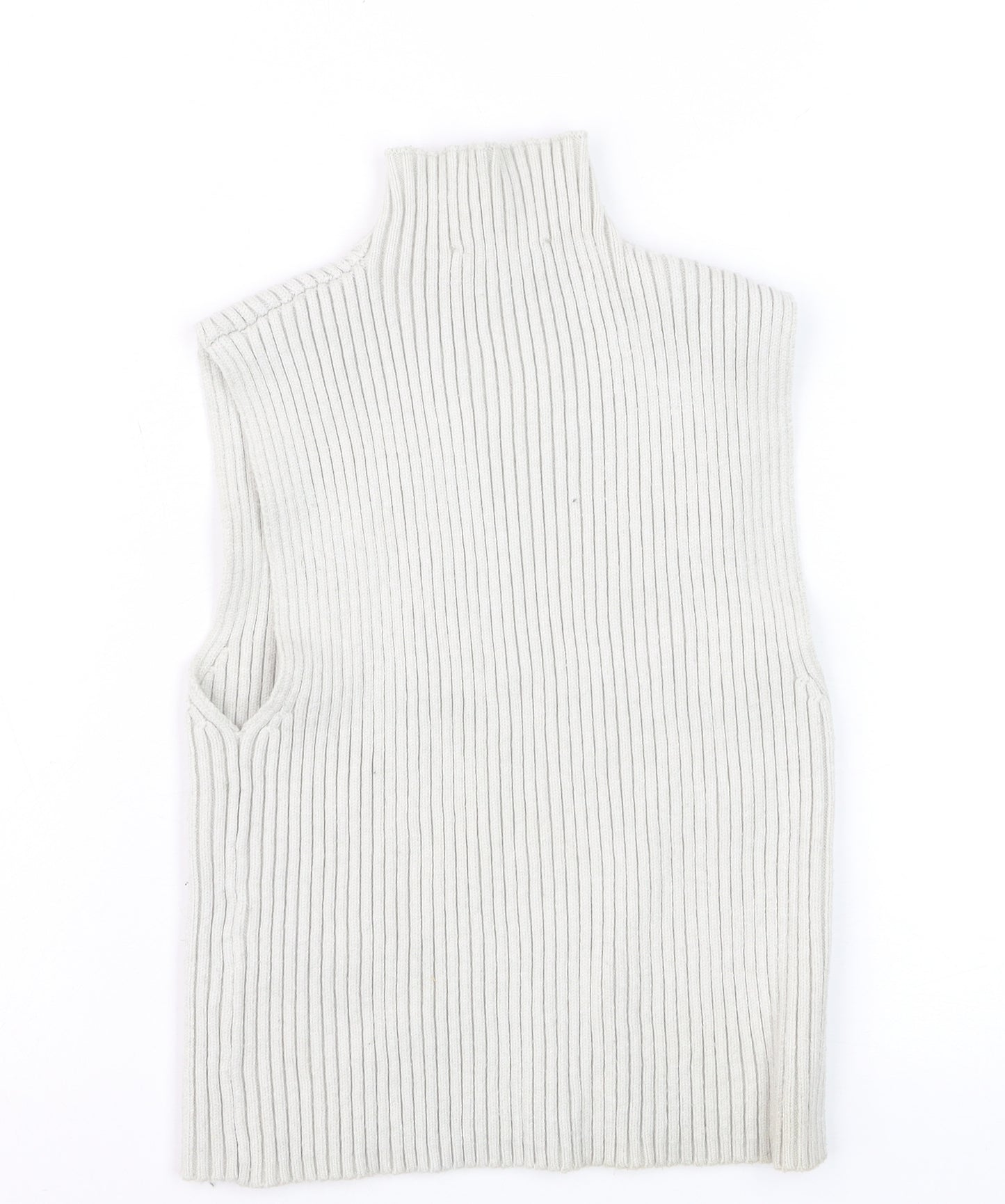 Zara Women Ivory Ribbed Sleeveless High Neck Knit Vest Size 12