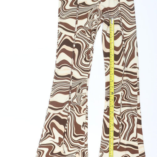 Bershka Women Brown Flared Trousers XS Retro Geometric Stretch