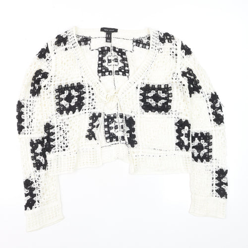 New Look Women's Black & White Crochet Open Knit Cardigan Size S