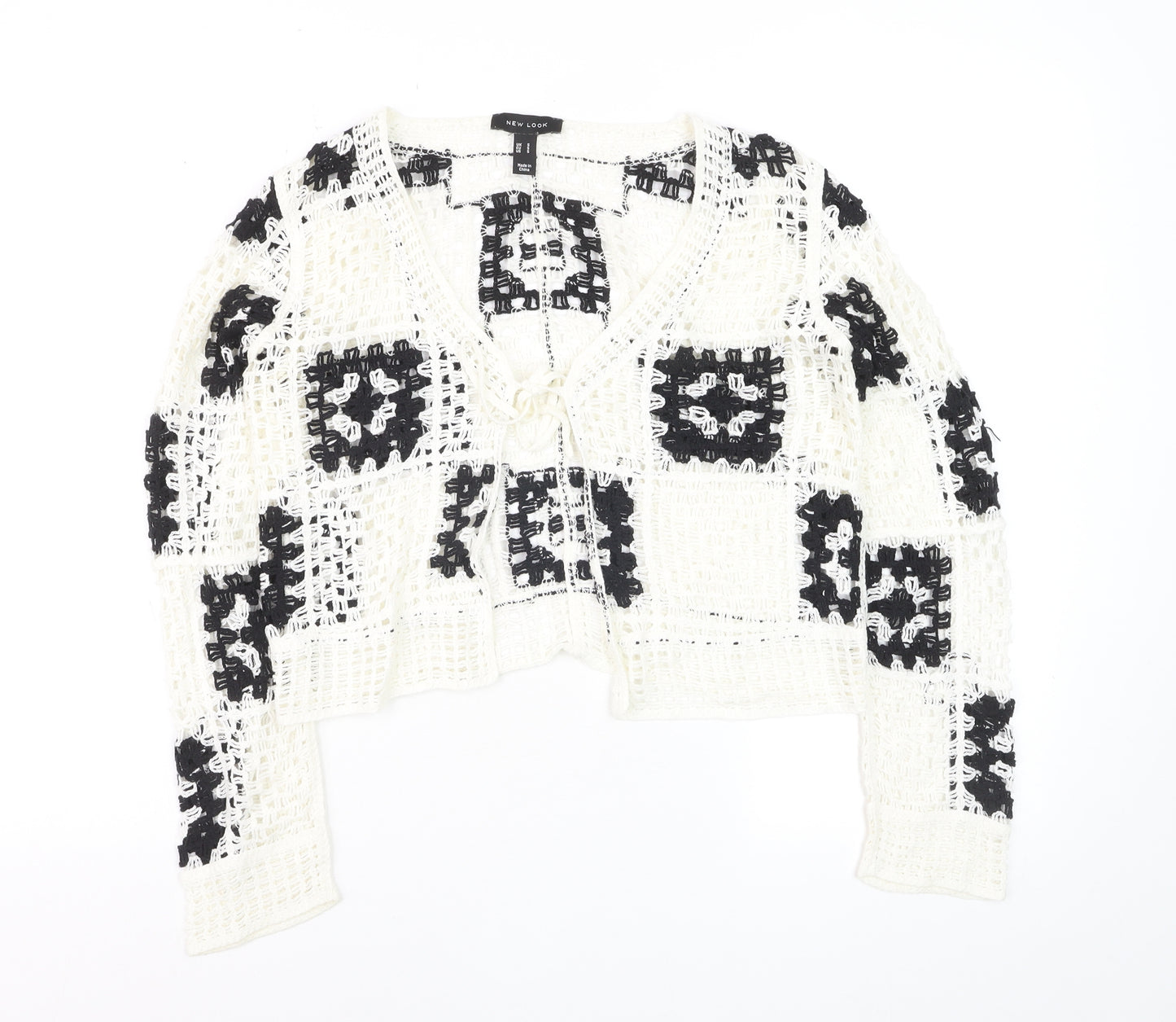 New Look Women's Black & White Crochet Open Knit Cardigan Size S