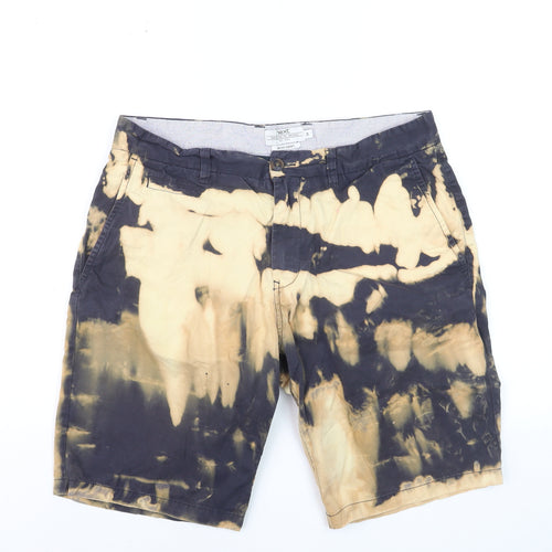 Next Men's Beige Black Tie-Dye Chino Shorts Size 34 Regular Fit