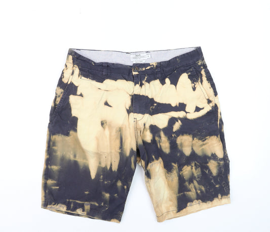 Next Men's Beige Black Tie-Dye Chino Shorts Size 34 Regular Fit