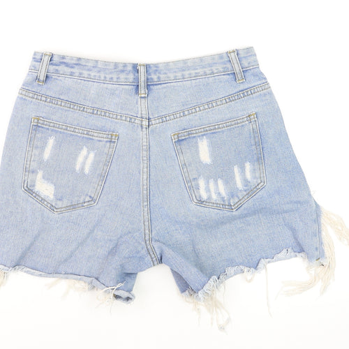 MOMOKROM Women Blue High Rise Distressed Cut-Off Denim Shorts Size 10