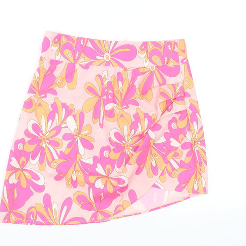 PrettyLittleThing Women’s Pink Floral A-Line Short Skirt Size 8