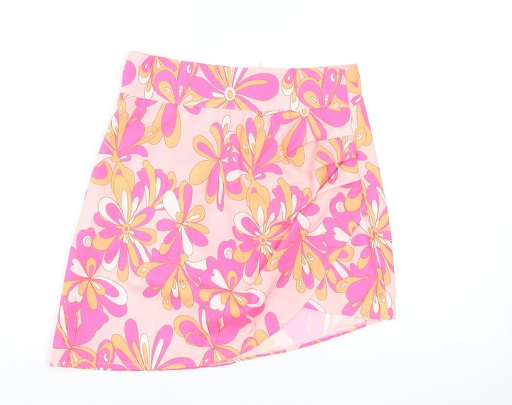 PrettyLittleThing Women’s Pink Floral A-Line Short Skirt Size 8