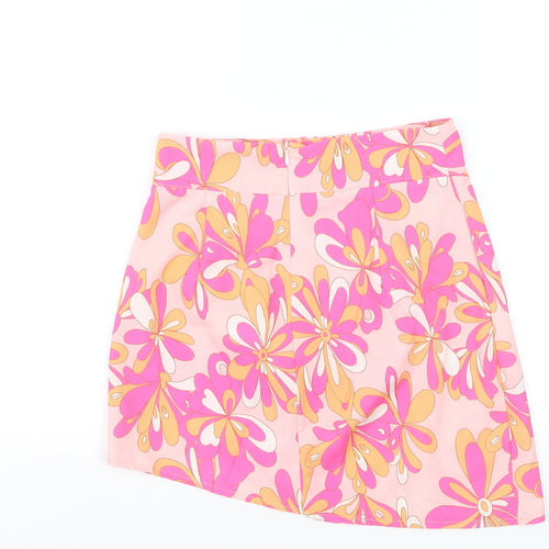 PrettyLittleThing Women’s Pink Floral A-Line Short Skirt Size 8