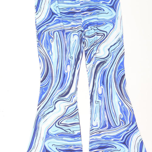 Boohoo Womens Blue Flared Trousers Size 14 Retro Stretch Polyester