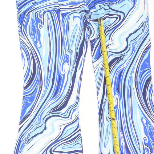 Boohoo Womens Blue Flared Trousers Size 14 Retro Stretch Polyester