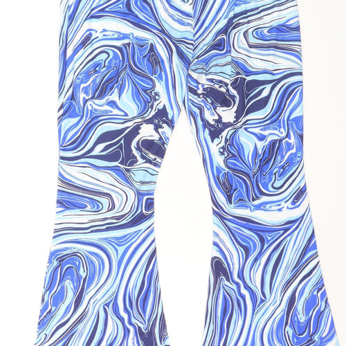 Boohoo Womens Blue Flared Trousers Size 14 Retro Stretch Polyester