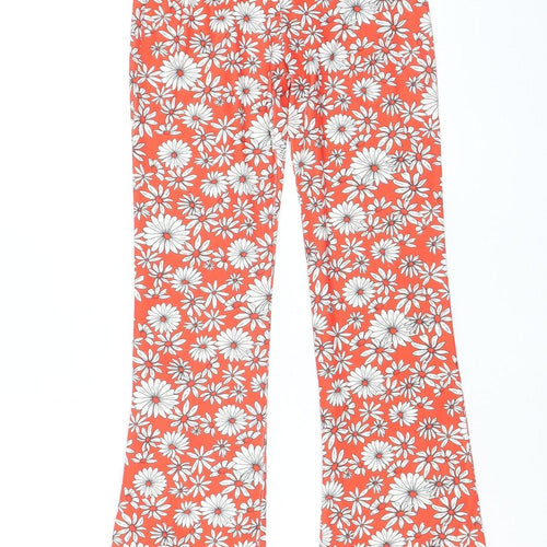 Bershka Women's Orange Floral Flared Trousers XS