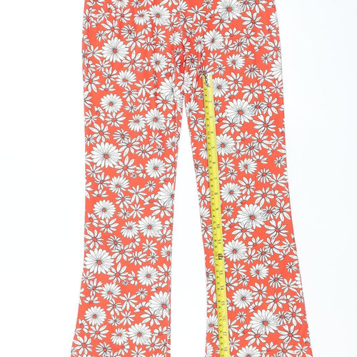 Bershka Women's Orange Floral Flared Trousers XS