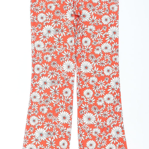 Bershka Women's Orange Floral Flared Trousers XS