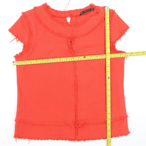 Zara Basic Women’s Red Short Sleeve Frayed Edge Blouse Size M