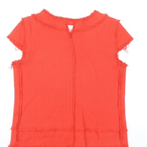Zara Basic Women’s Red Short Sleeve Frayed Edge Blouse Size M