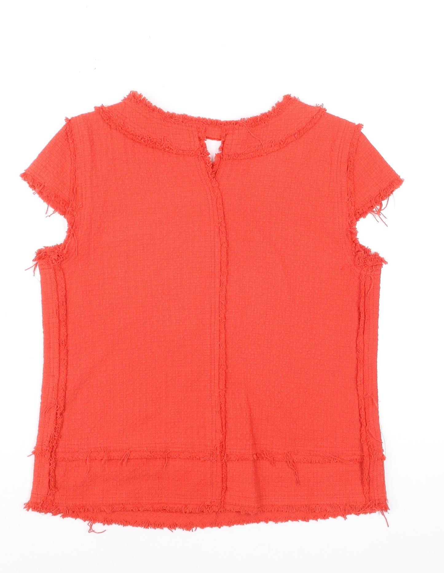 Zara Basic Women’s Red Short Sleeve Frayed Edge Blouse Size M