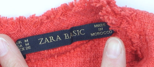 Zara Basic Women’s Red Short Sleeve Frayed Edge Blouse Size M