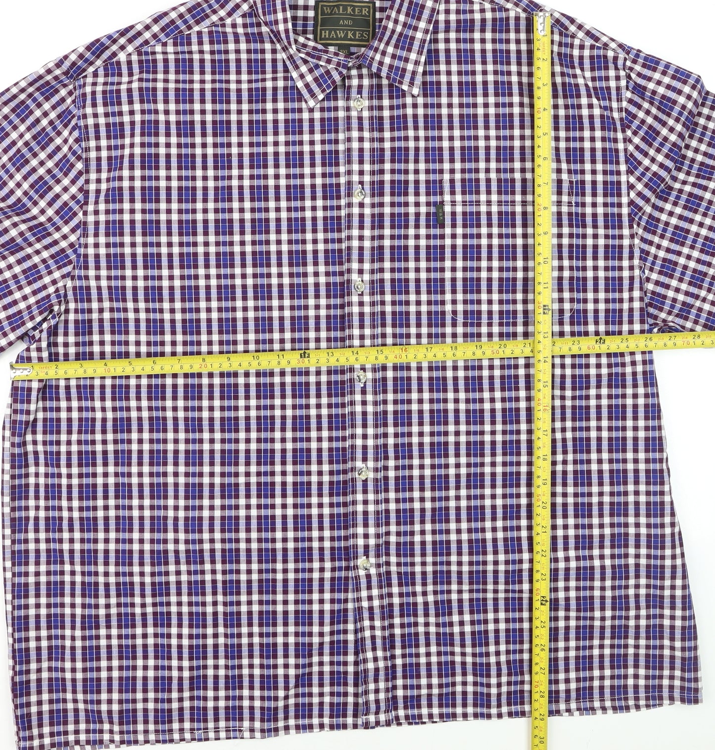 Walker and Hawkes Men's Multicoloured Check 3XL Cotton Short Sleeve Button-Up Shirt