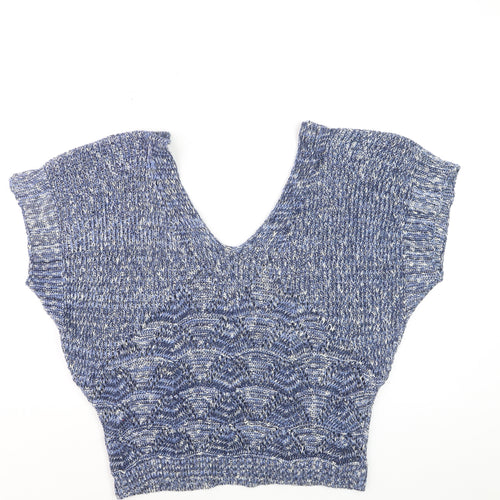 Be Beau Women's Blue V-Neck Chunky-Knit Pullover Jumper Size 18