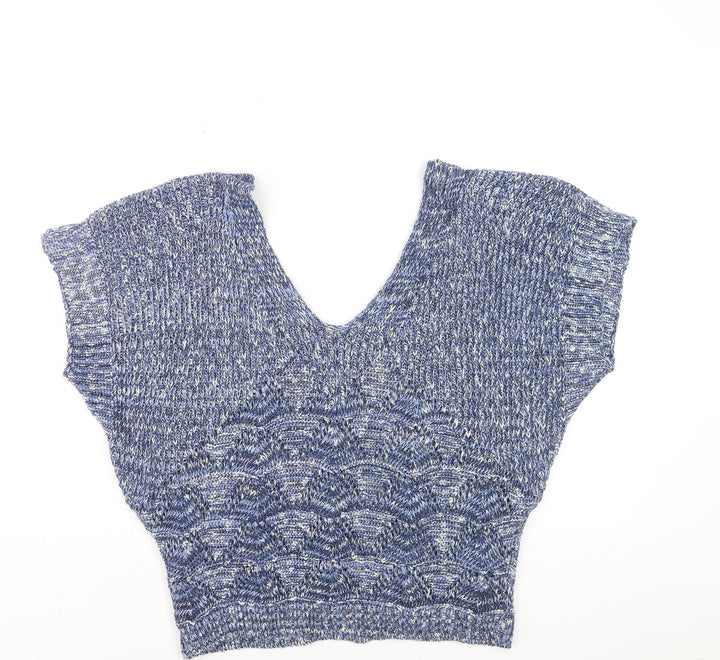 Be Beau Women's Blue V-Neck Chunky-Knit Pullover Jumper Size 18