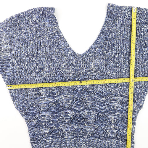 Be Beau Women's Blue V-Neck Chunky-Knit Pullover Jumper Size 18