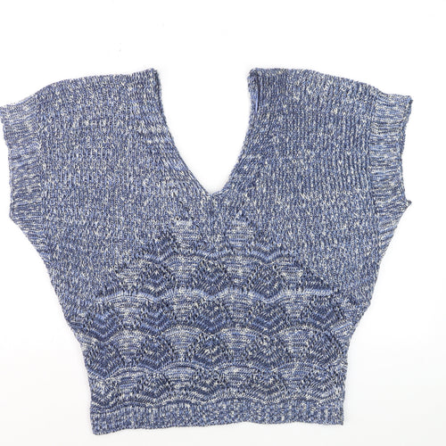 Be Beau Women's Blue V-Neck Chunky-Knit Pullover Jumper Size 18