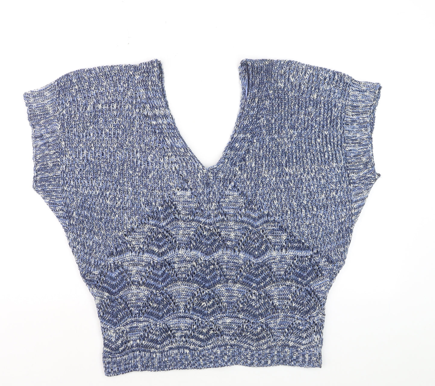 Be Beau Women's Blue V-Neck Chunky-Knit Pullover Jumper Size 18