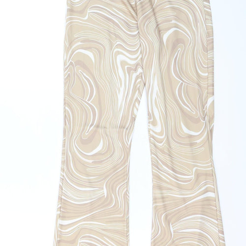 Mochy Women’s Beige Geometric Flared Stretch Trousers XS