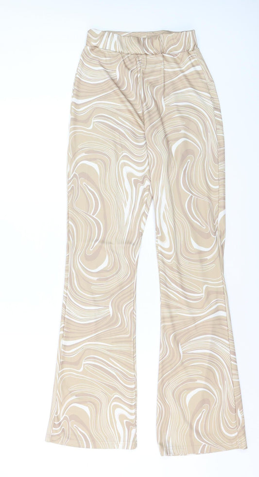 Mochy Women’s Beige Geometric Flared Stretch Trousers XS